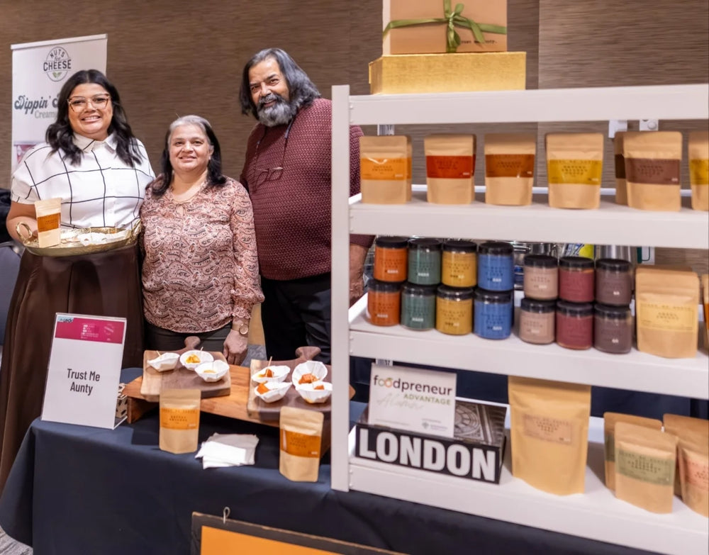 Trust Me Aunty at a London market, spice mixes on the stand